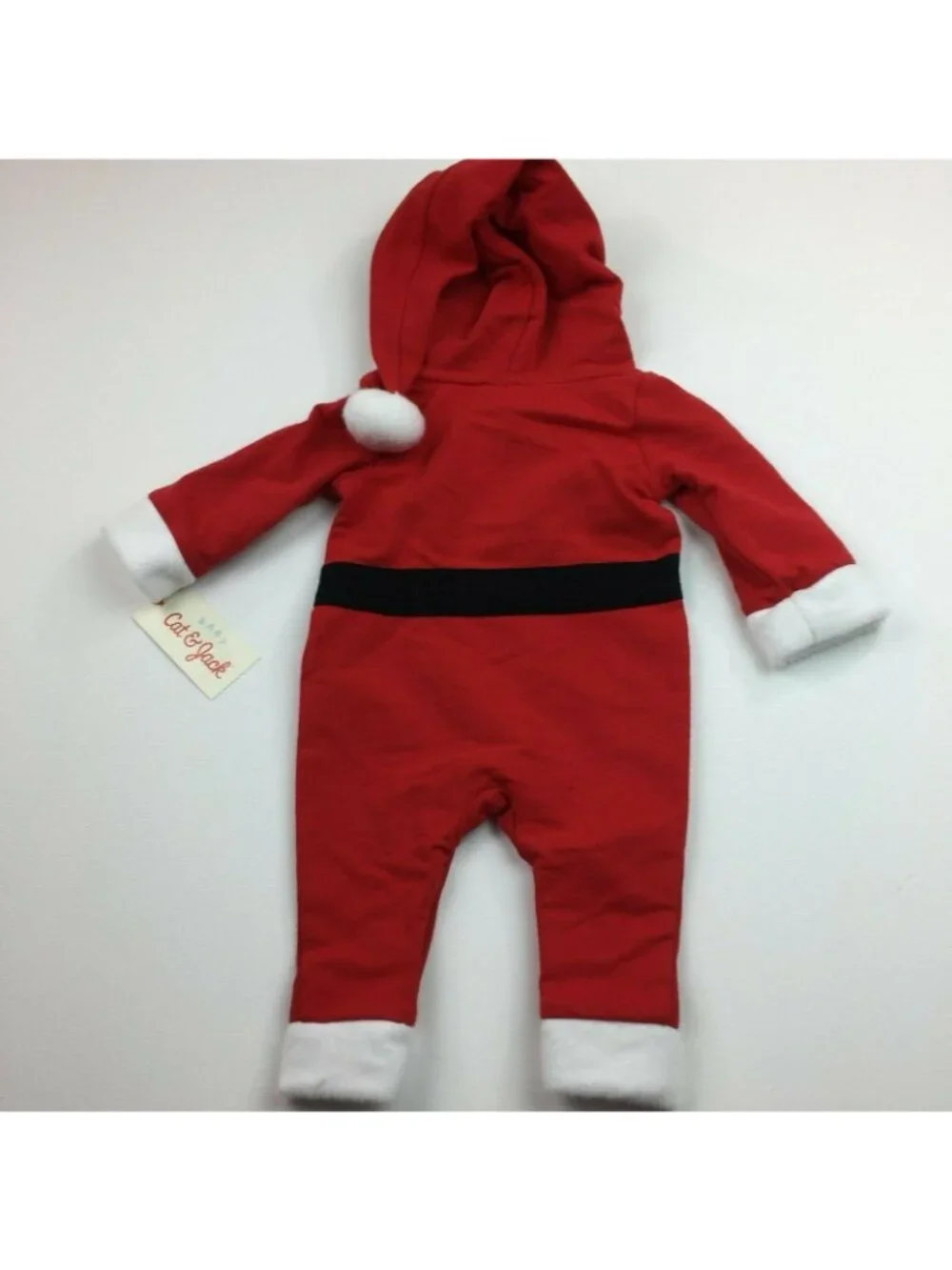 Cat & Jack Baby Boy Red Hooded Santa Suit Christmas One Piece Outfit Size 3-6 mo